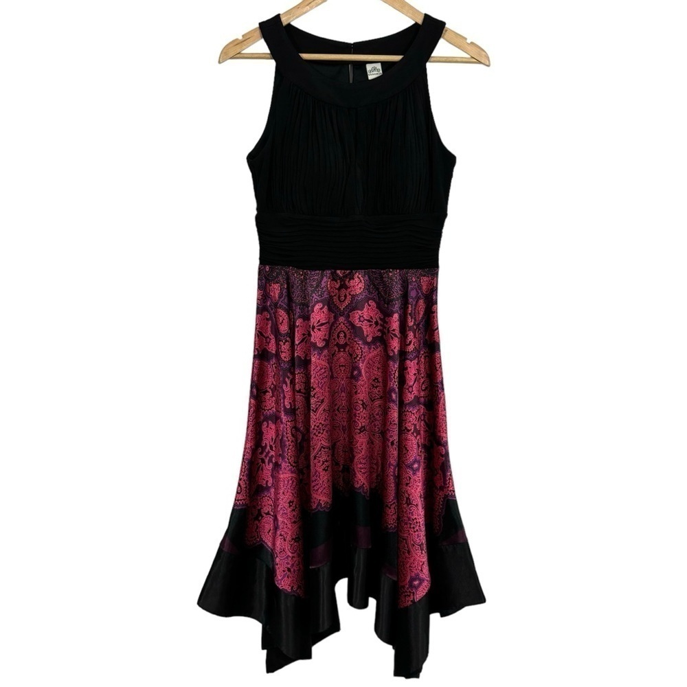 Sangria Cocktail Dress Sz 8 Black Pink Red Handkerchief Party Sexy Event EUC